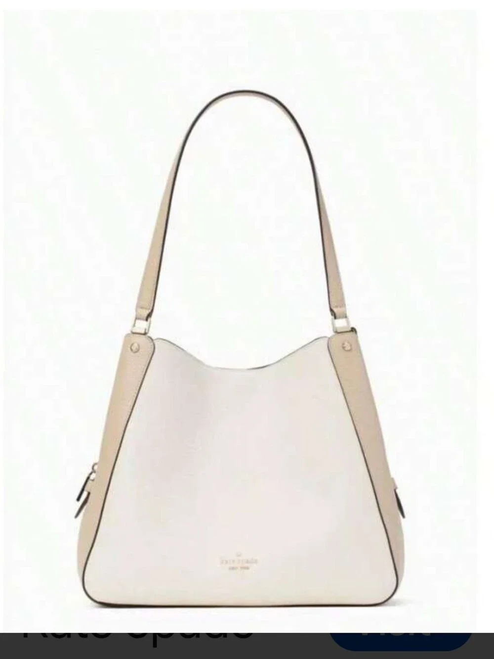 kate spade Cream Leila Pebbled Leather Shoulder Tote with Gold Logo Women's